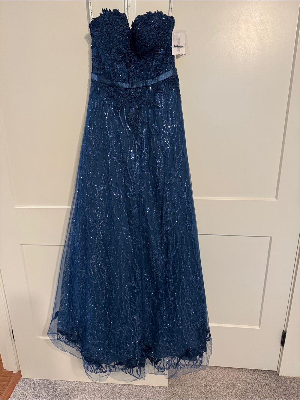 David's Bridal Navy Blue Strapless Sequin Maxi Skirt